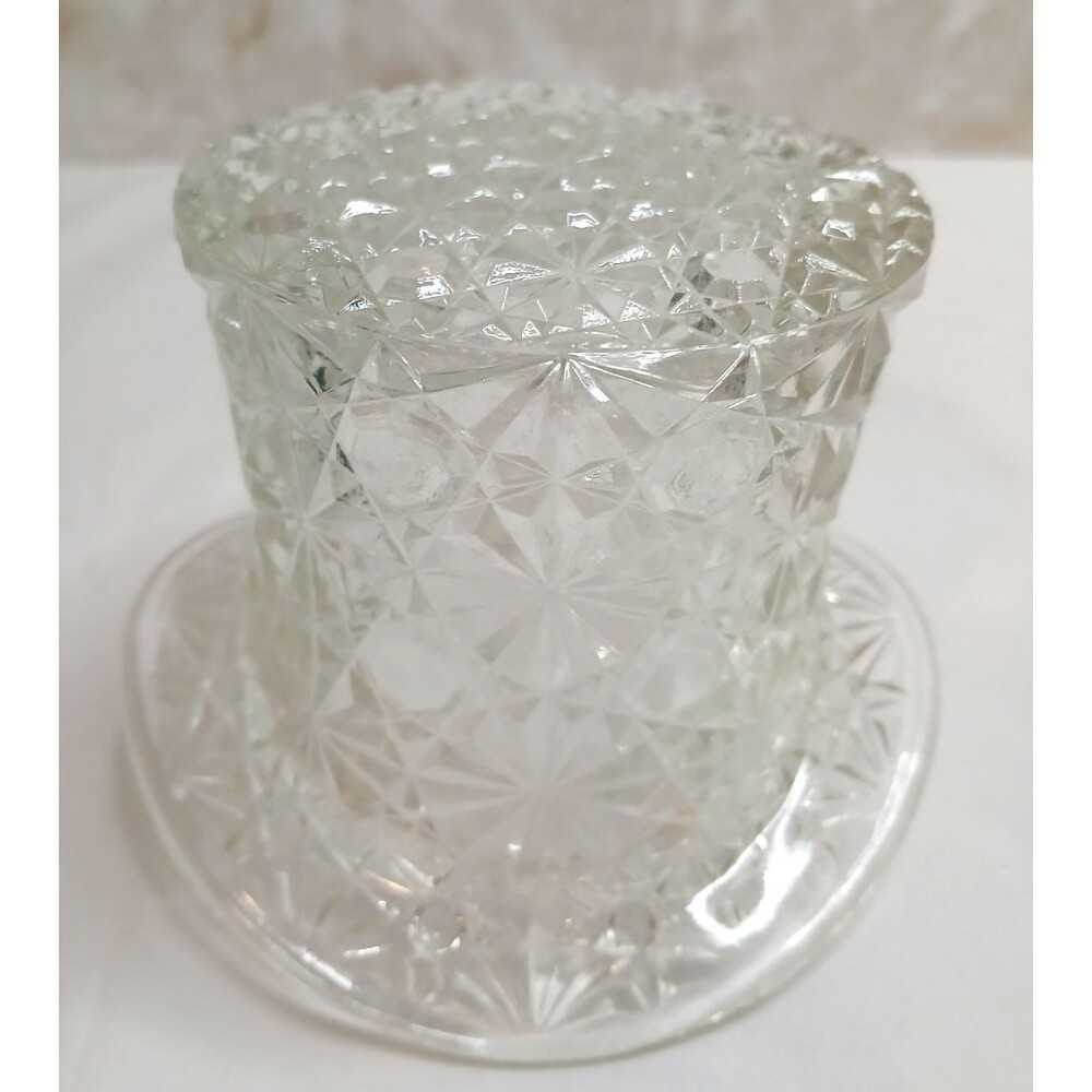 Vintage FENTON Daisy and Button Top Hat Clear Glass with Rim 4.5 Wide x 3.5 Tall